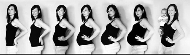 ежемесячные фотографии девушки на протяжении всей беременности до родов