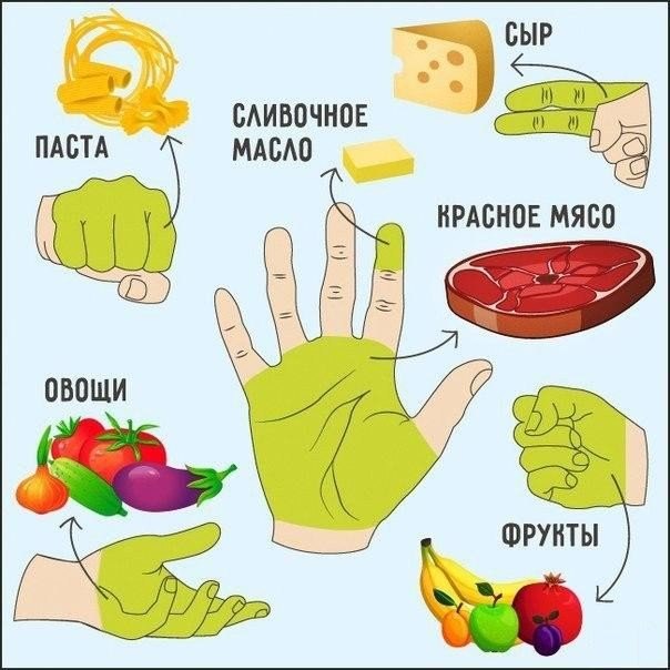 Определение количества порции продуктов по руке 
