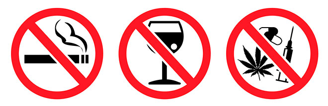 запрещено пить алкоголь, курить, употреблять наркотики